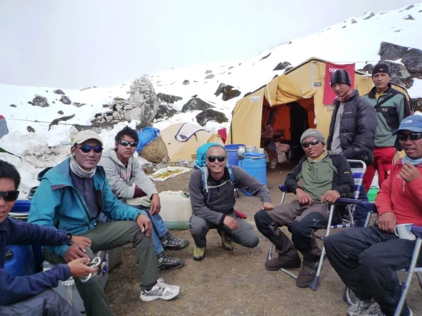 With team of sherpas